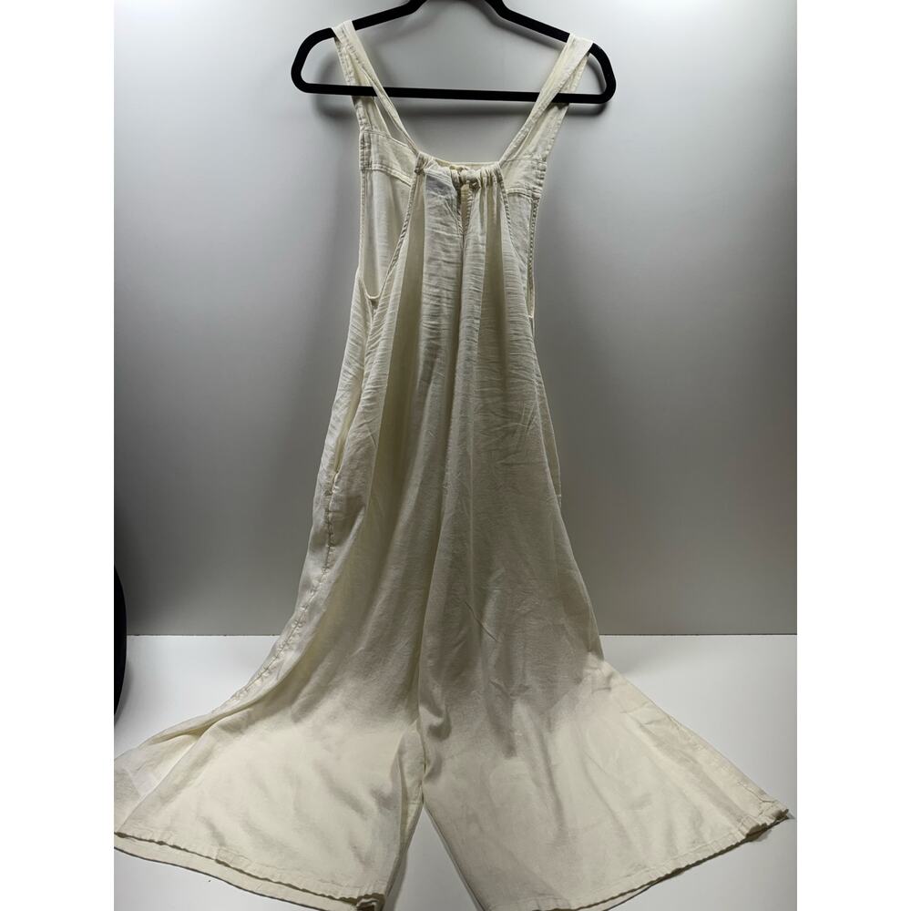 Haute Hippie Style Jumpsuit Sz M Ivory Linen Blend Romper Wide Leg Pockets - Picture 2 of 12